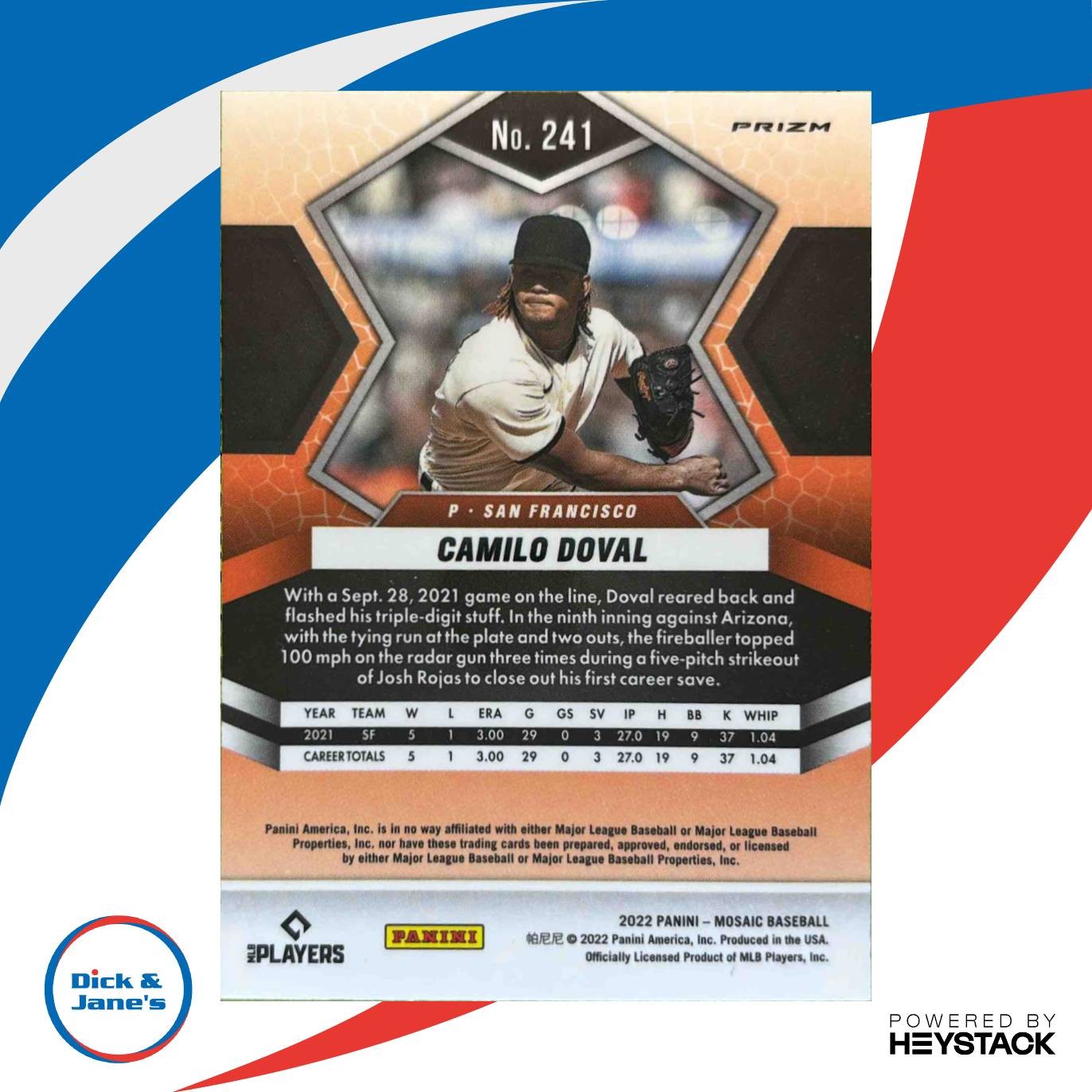2022 Panini Mosaic Camilo Doval Blue Camo #241 RC San Francisco Giants