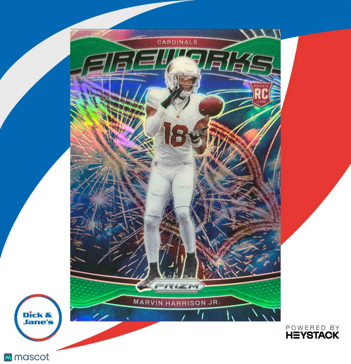 2024 Panini Prizm Marvin Harrison Jr. Fireworks Green #20 RC Arizona Cardinals