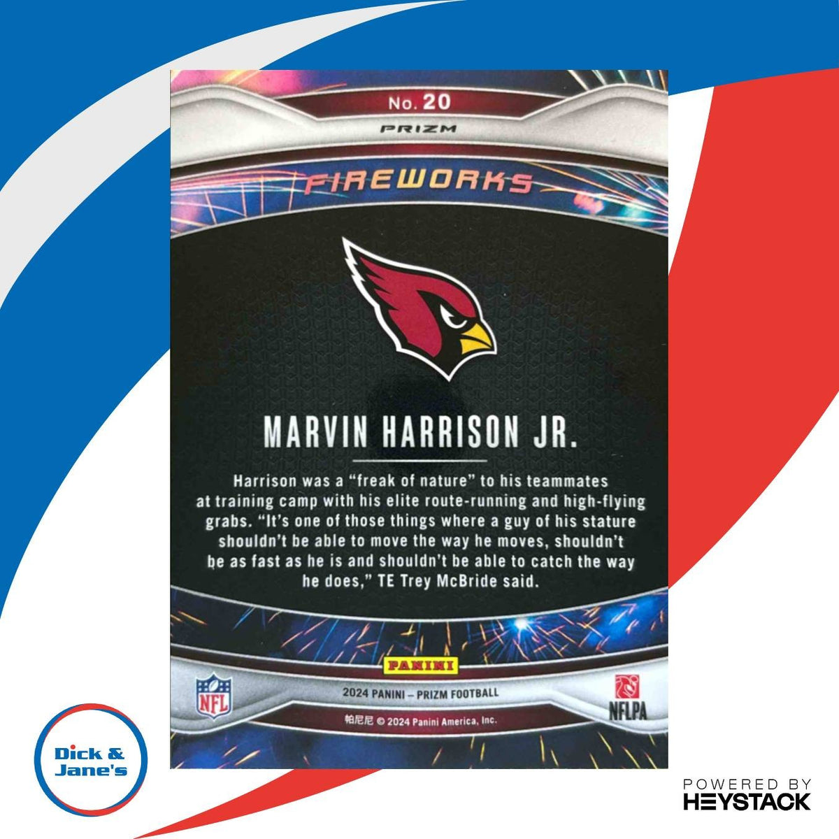 2024 Panini Prizm Marvin Harrison Jr. Fireworks Green #20 RC Arizona Cardinals