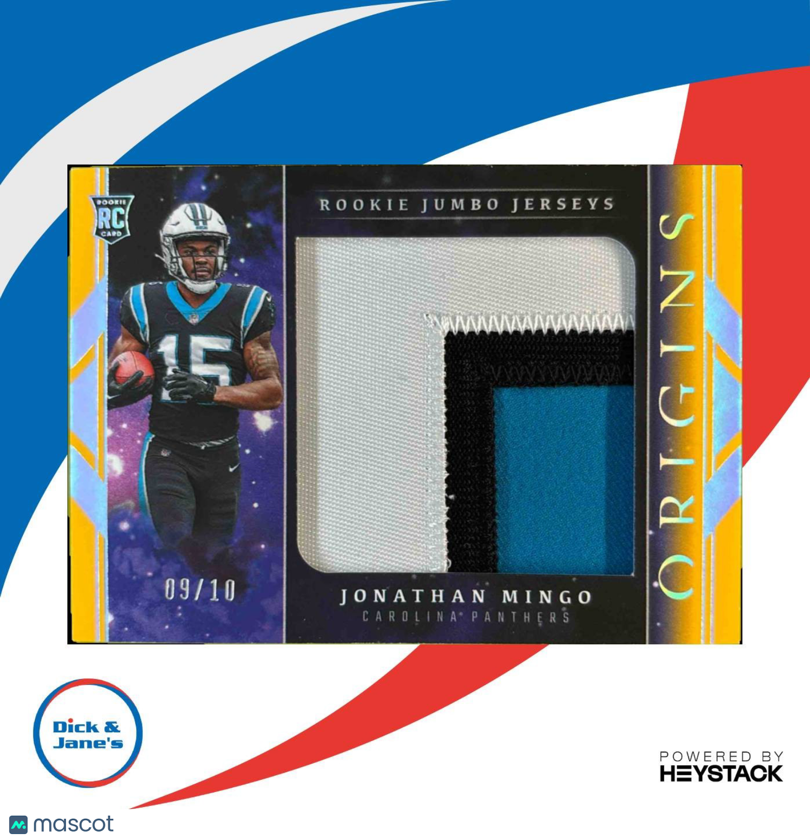 2023 Origins Jonathan Mingo Rookie Jumbo Jerseys Gold 9/10 RC Carolina Panthers