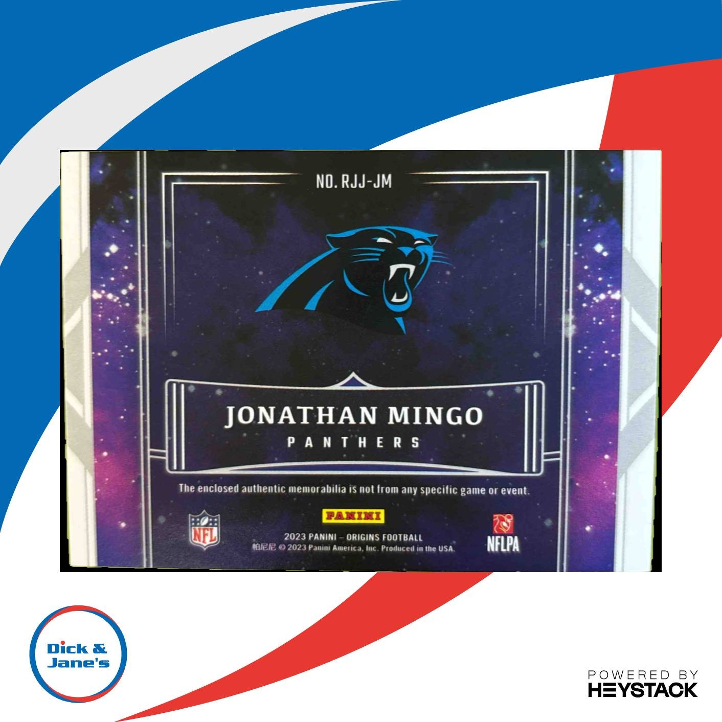 2023 Origins Jonathan Mingo Rookie Jumbo Jerseys Gold 9/10 RC Carolina Panthers