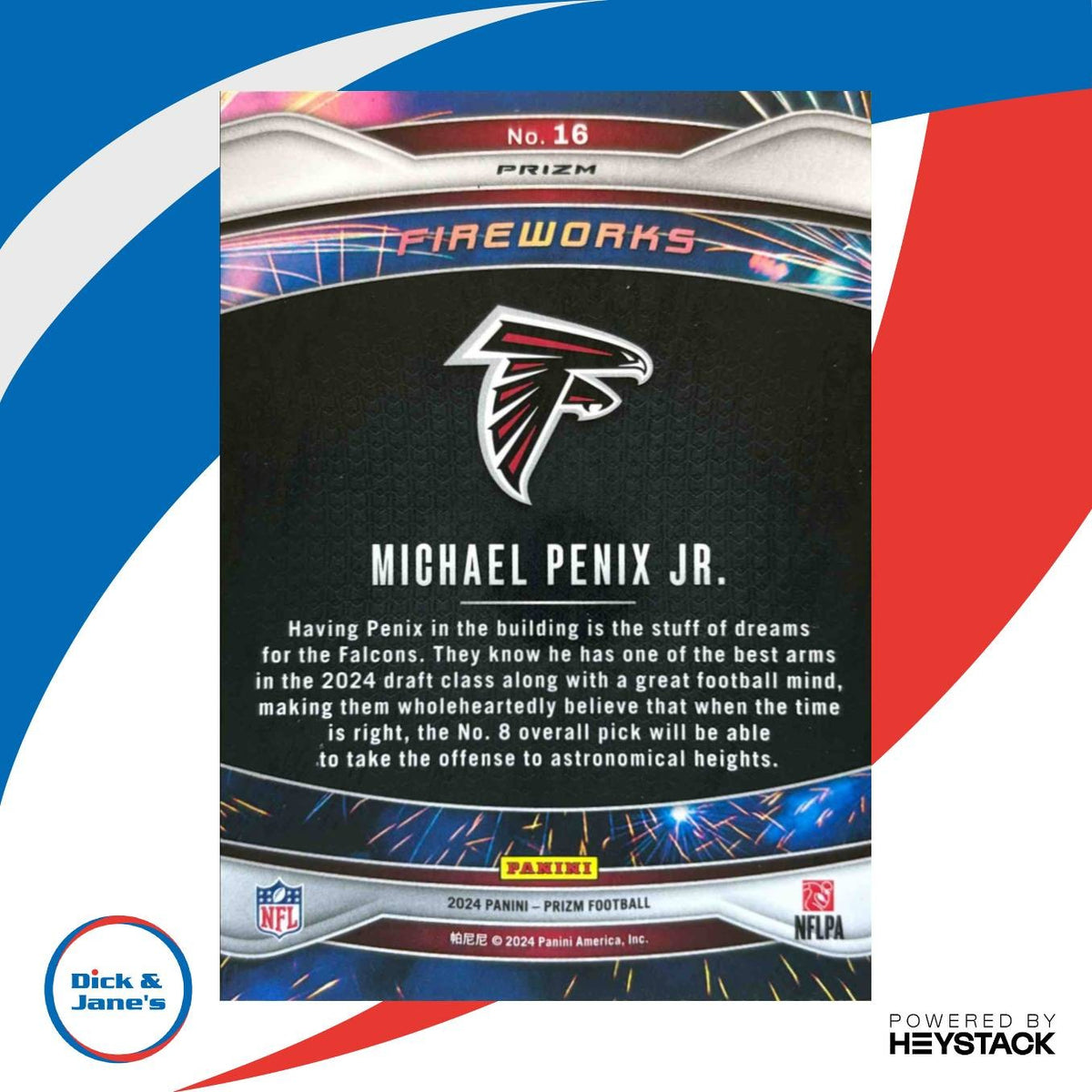 2024 Panini Prizm Michael Penix Jr. Fireworks Green #16 RC Atlanta Falcons
