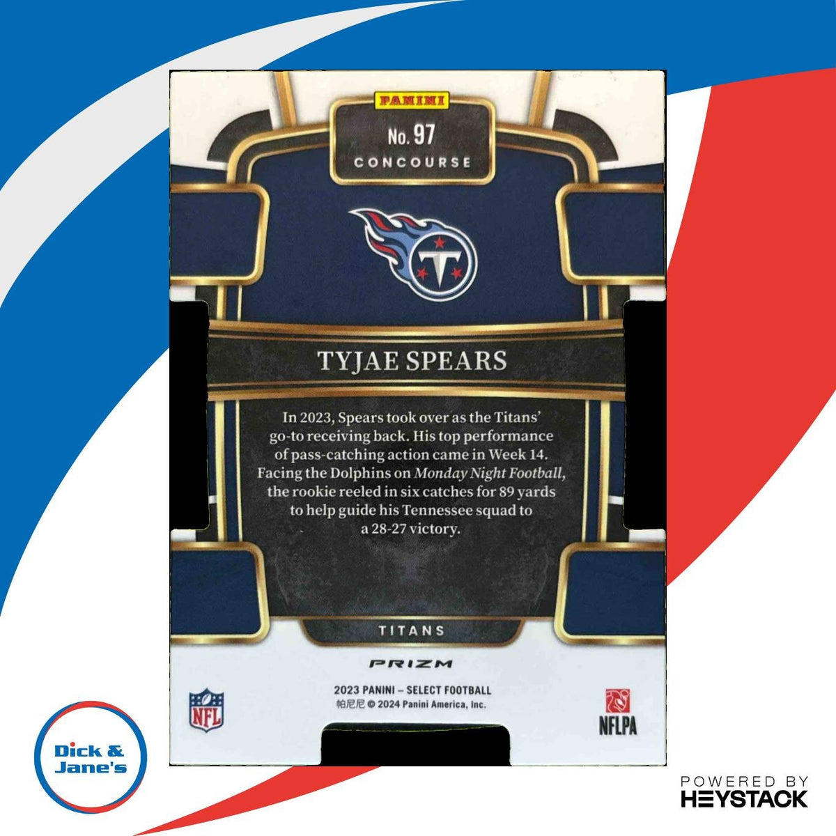 2023 Select Tyjae Spears Black and Gold Prizms Die Cut #97 RC Tennessee Titans