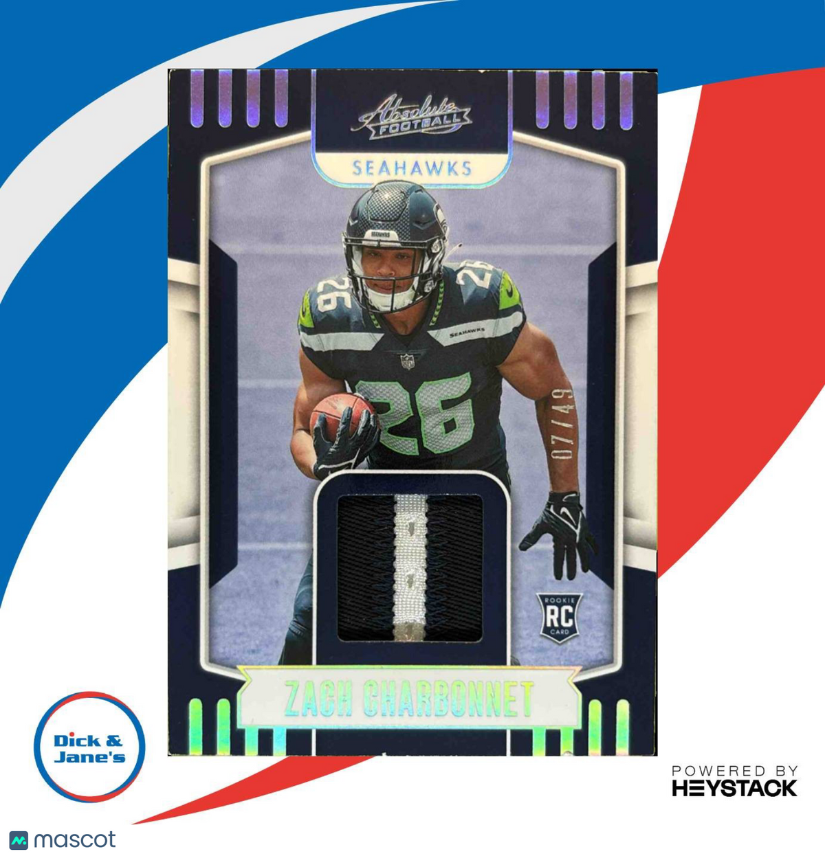 2023 Absolute Zach Charbonnet Rookie Materials Holo Silver 7/49 Seattle Seahawks