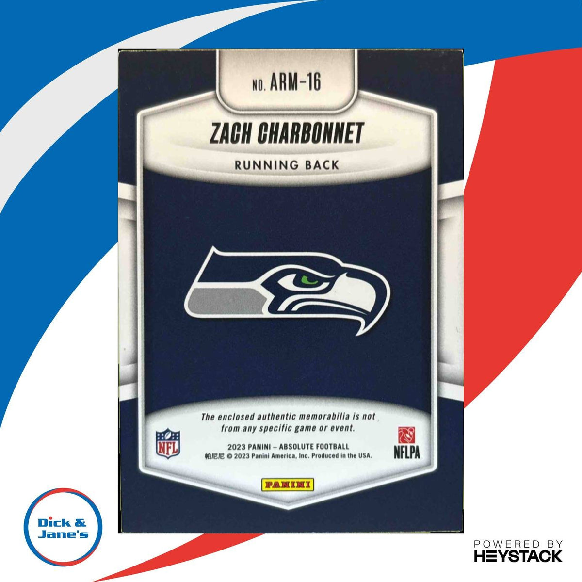 2023 Absolute Zach Charbonnet Rookie Materials Holo Silver 7/49 Seattle Seahawks