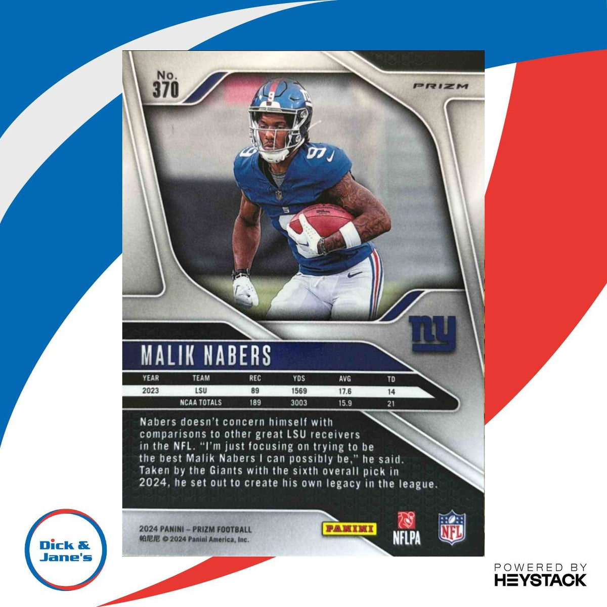 2024 Panini Prizm Malik Nabers Red White and Blue #370 RC New York Giants