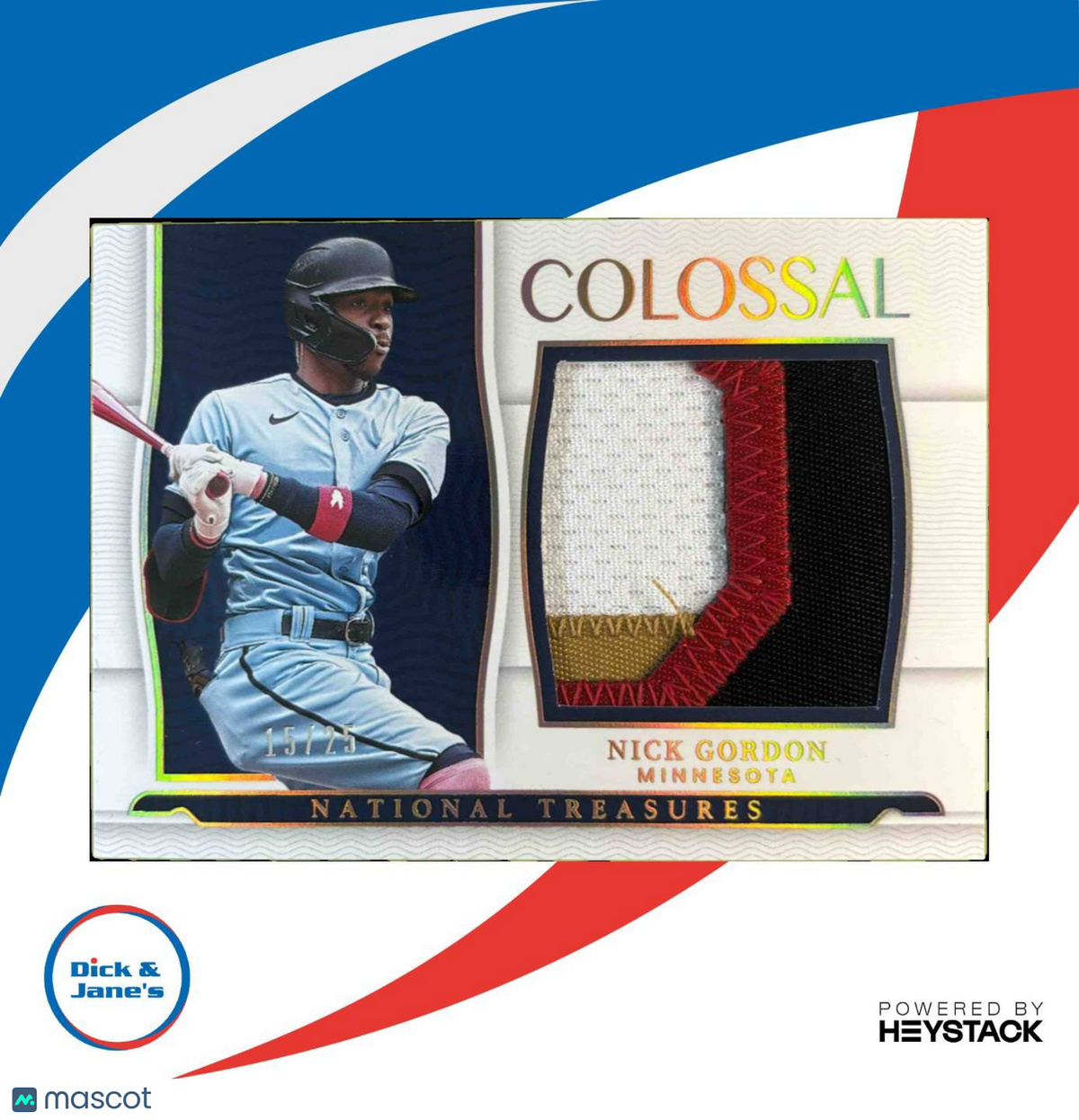 2022 National Treasures Nick Gordon Colossal Materials Holo Gold 15/25 Twins