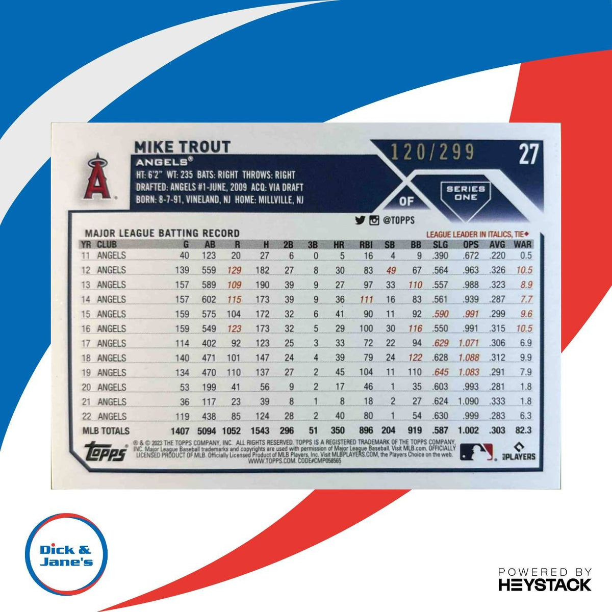 2023 Topps Mike Trout Orange Foil 120/299 #27 Los Angeles Angels