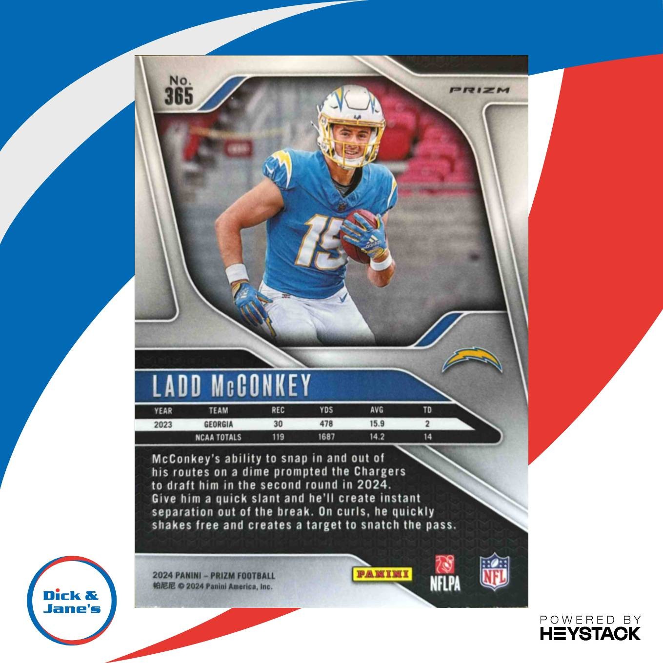2024 Panini Prizm Ladd McConkey Silver HOLO #365 RC Los Angeles Chargers
