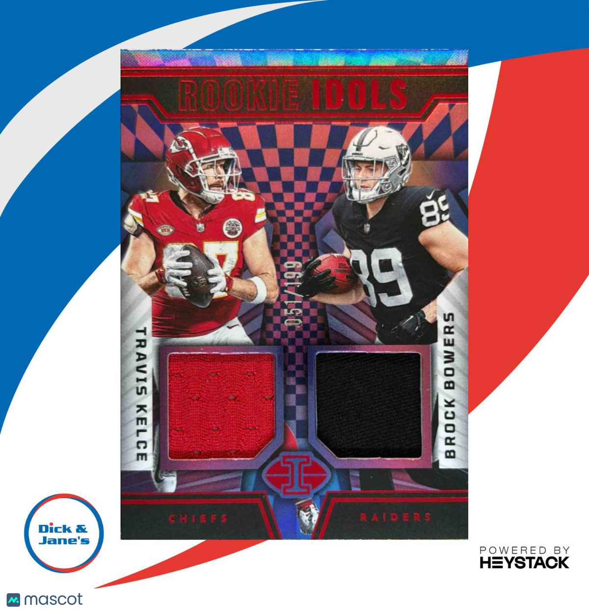 2024 Illusions Brock Bowers Travis Kelce Rookie Idols Dual Memorabilia Red /199