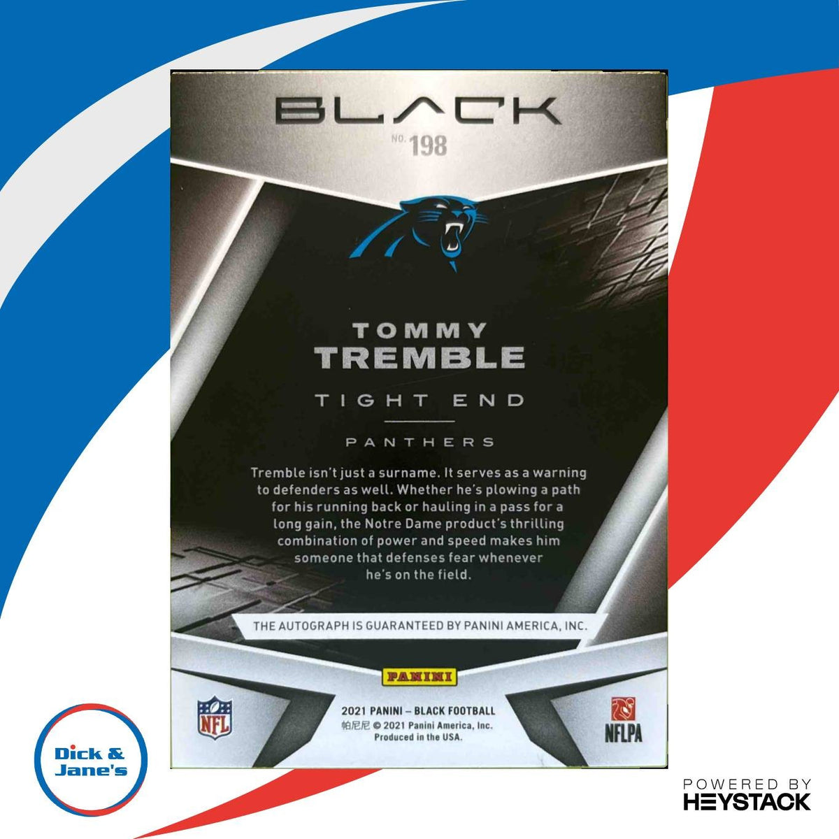 2021 Panini Black Tommy Tremble Emerald 3/10 #198 Carolina Panthers Rookie Auto