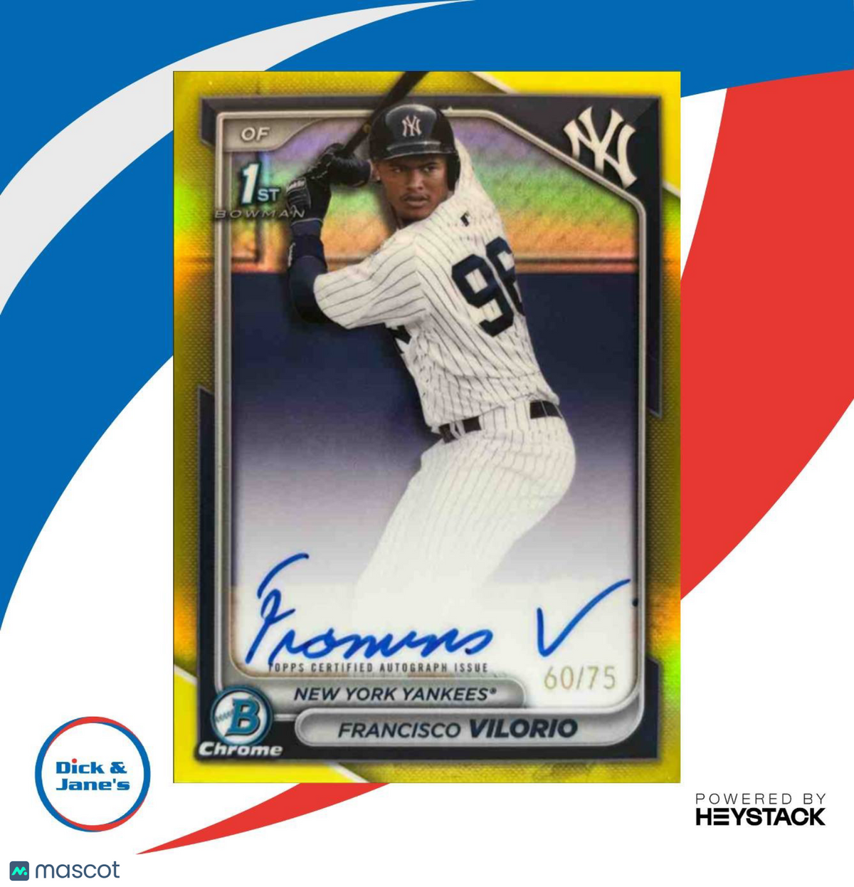 2024 Bowman Chrome Francisco Vilorio Auto Yellow fractor/75 1st Prospect Yankees