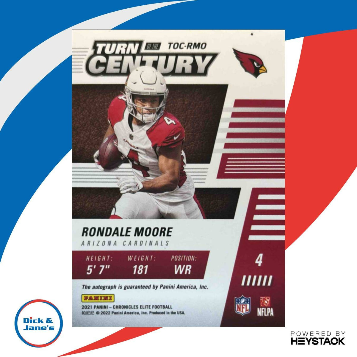 2021 Chronicles Rondale Moore Turn of the Century Auto Red 44/75 RC Cardinals