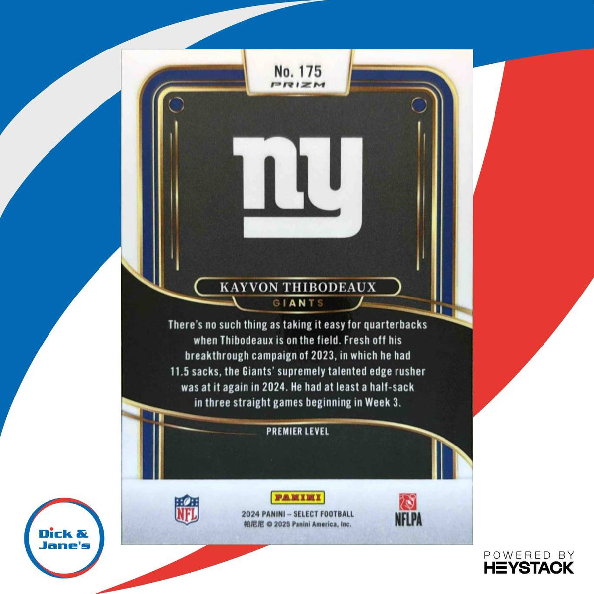 2024 Panini Select Kayvon Thibodeaux Premier Zebra Prizm #175 New York Giants