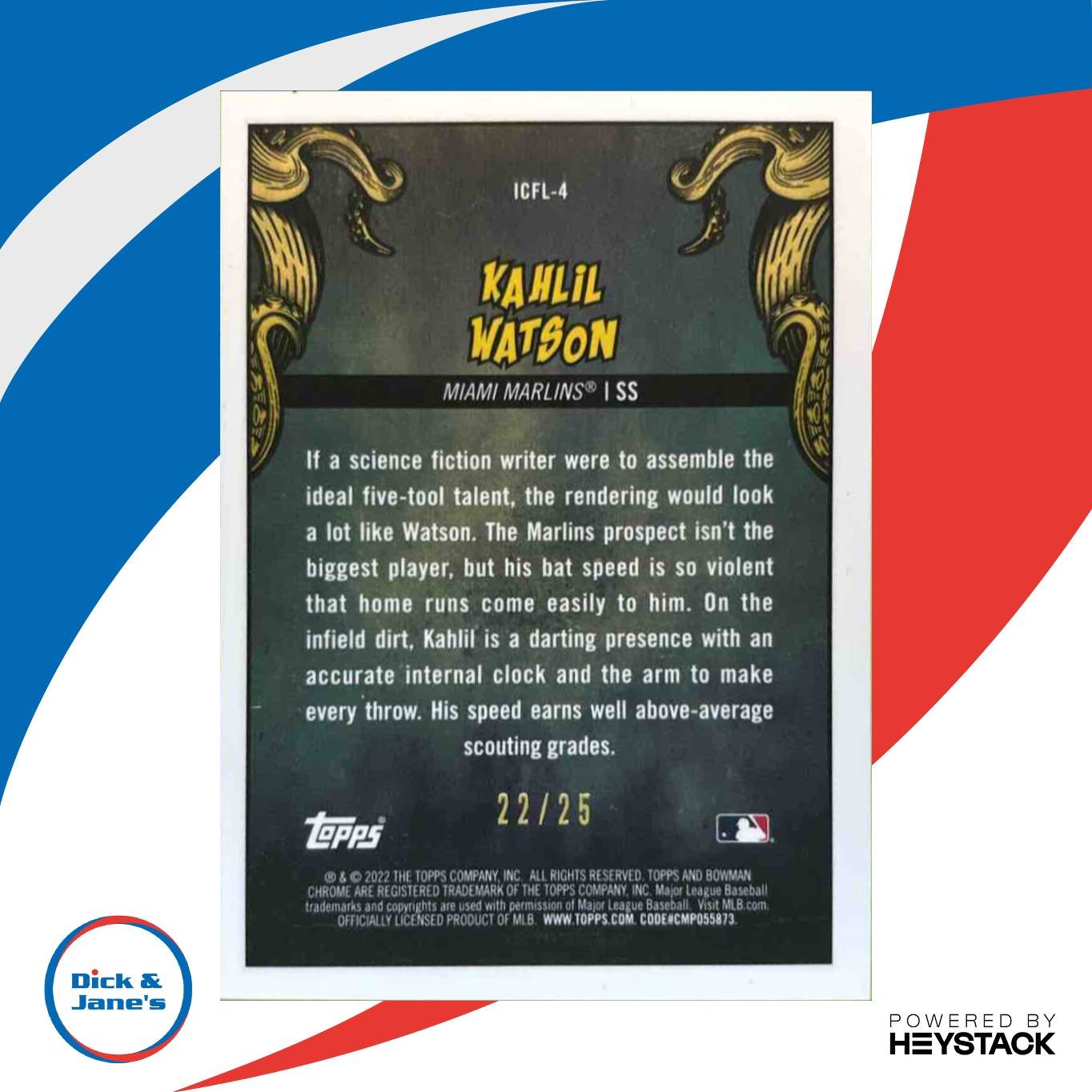 2022 Bowman Chrome Kahlil Watson It Came to the League Orange Fractor /25Marlins
