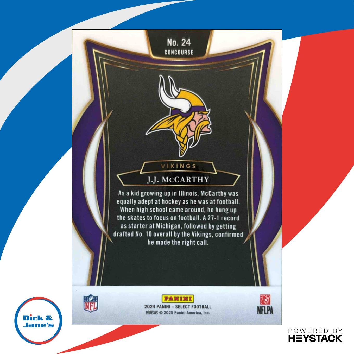 2024 Panini Select J.J. McCarthy Concourse #24 RC Minnesota Vikings