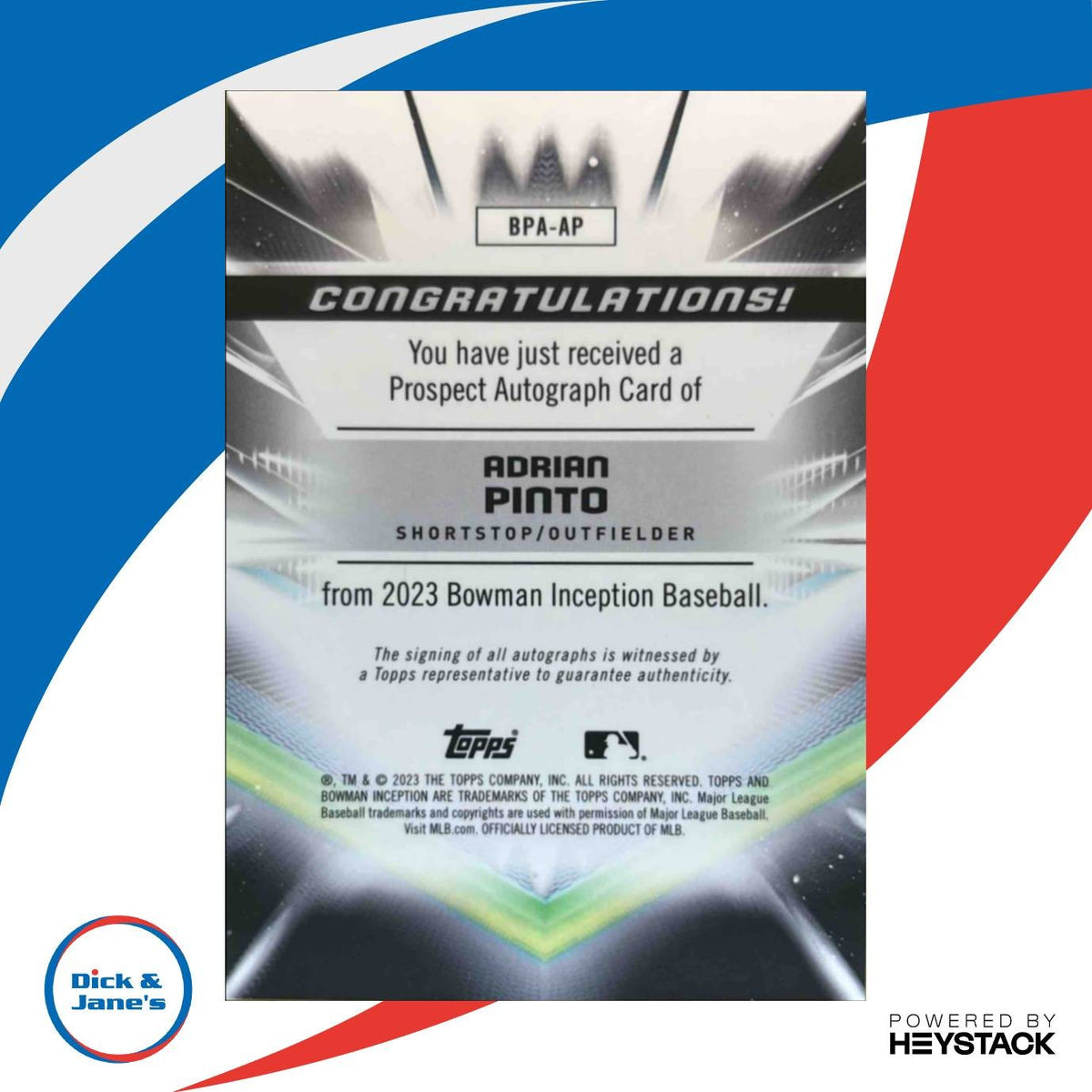 2023 Bowman Inception Adrian Pinto Auto 119/200 #BPA-AP Toronto Blue Jays