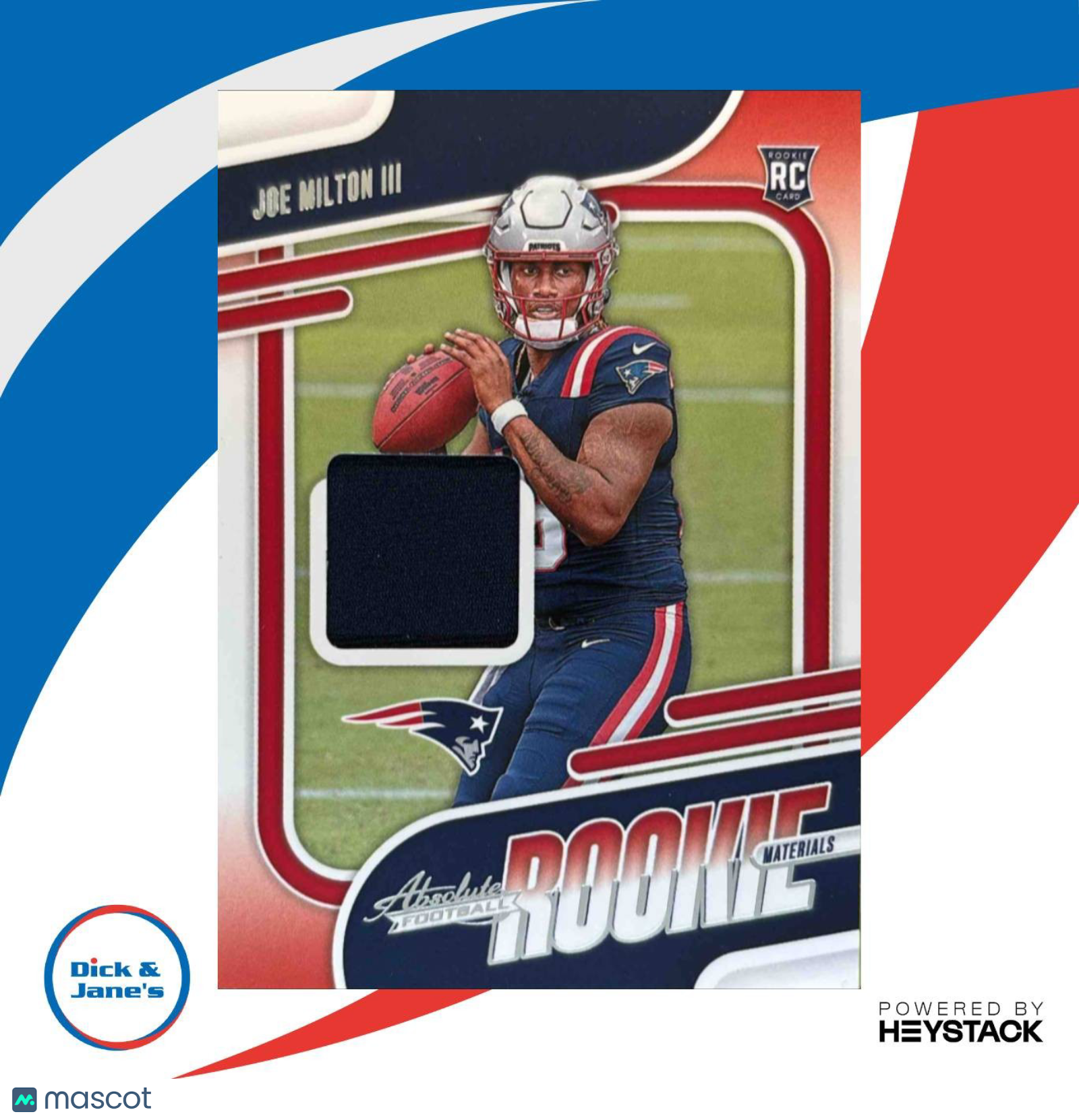 2024 Panini Absolute Joe Milton III Rookie Materials MEM RC New England Patriots