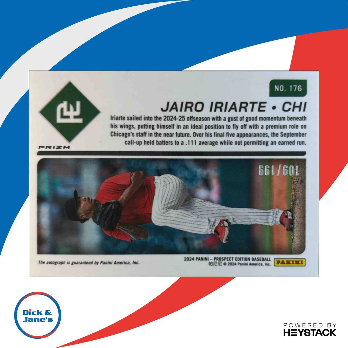 2024 Panini Prospect Edition Jairo Iriarte Signatures Red /199 #176 White Sox