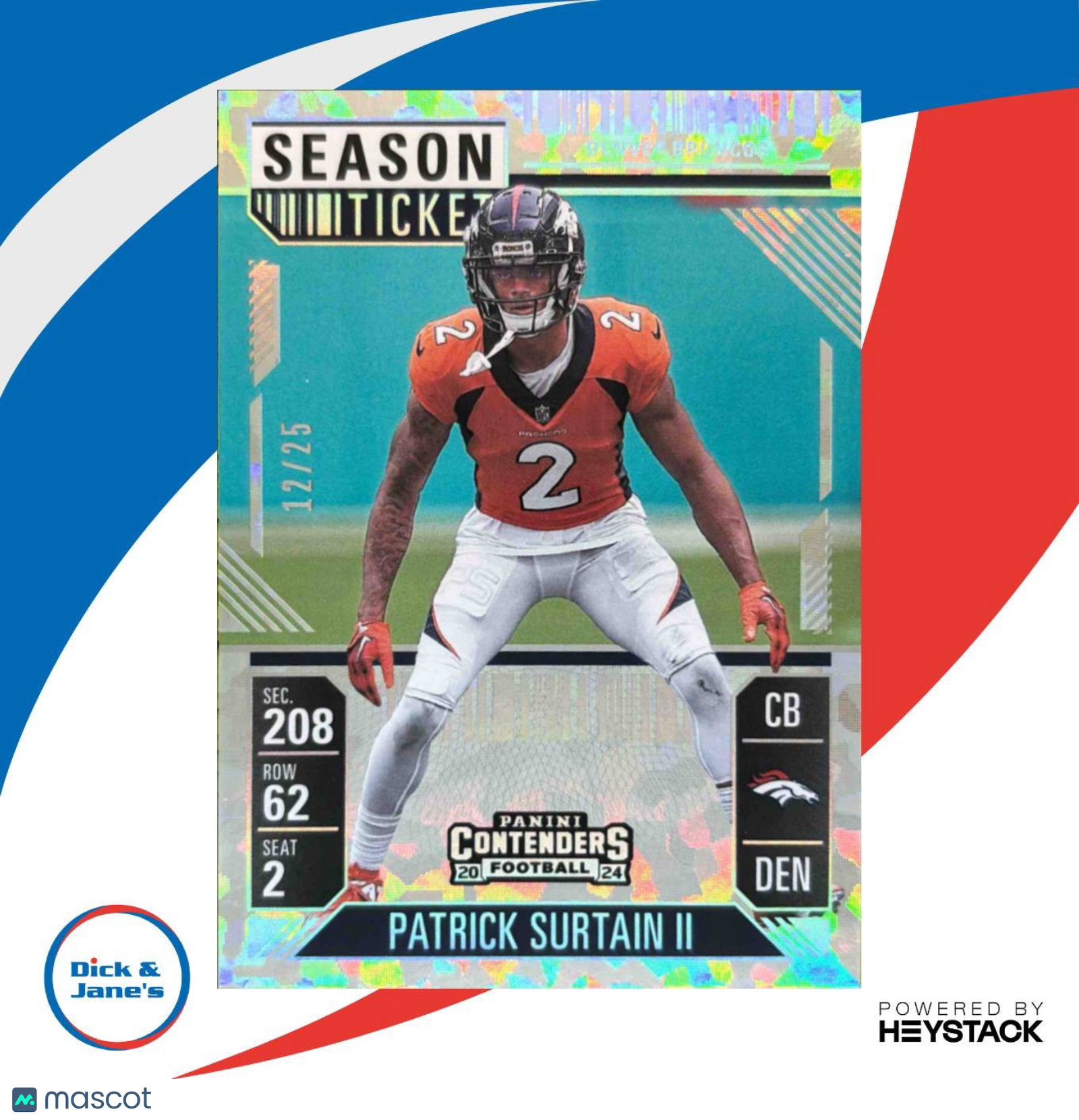 2024 Panini Contenders Patrick Surtain II Cracked Ice Ticket 12/25 #30 Broncos