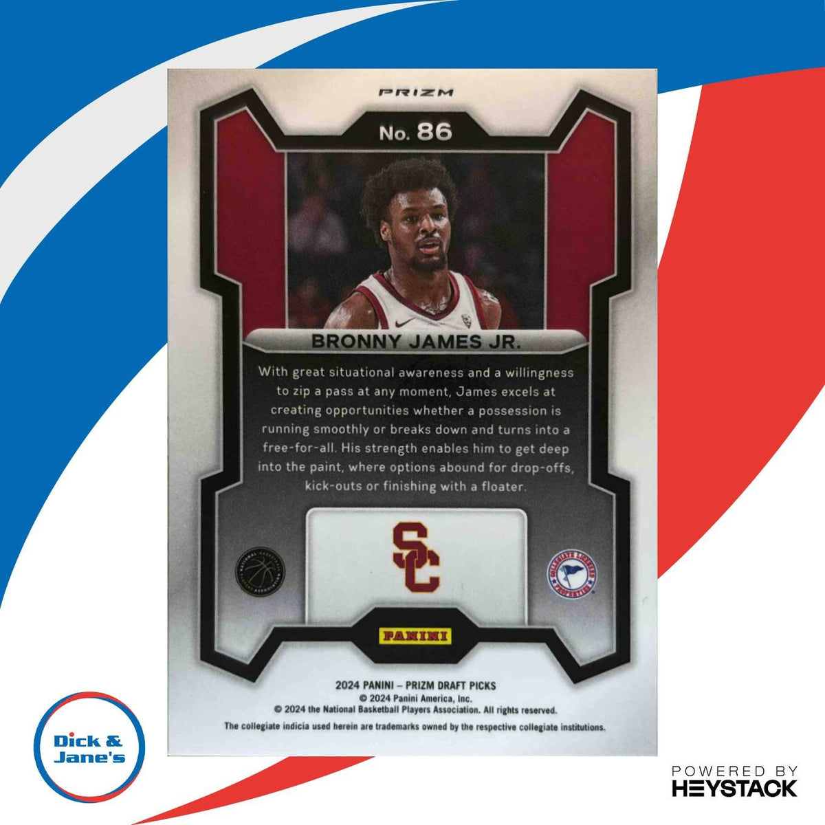 2024 Prizm Draft Picks Collegiate Bronny James Jr. Silver #86 RC USC Trojans