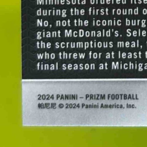 2024 Panini Prizm J.J. McCarthy Lazer #400 RC Minnesota Vikings