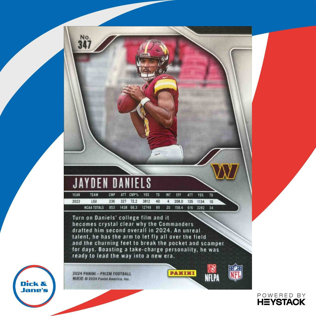 2024 Panini Prizm Jayden Daniels #347 RC Washington Commanders