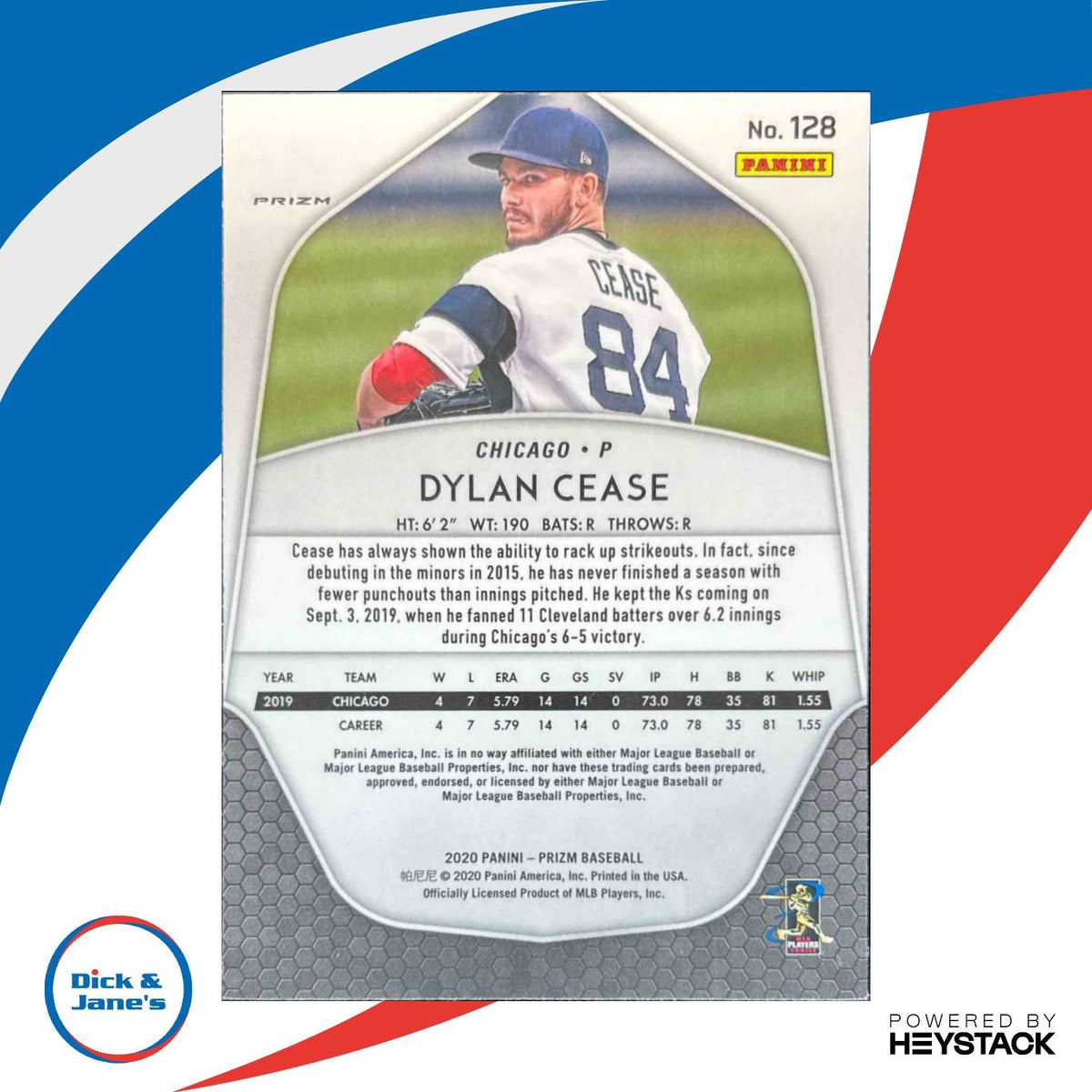 2020 Panini Prizm Dylan Cease White Wave #128 RC Chicago Sox