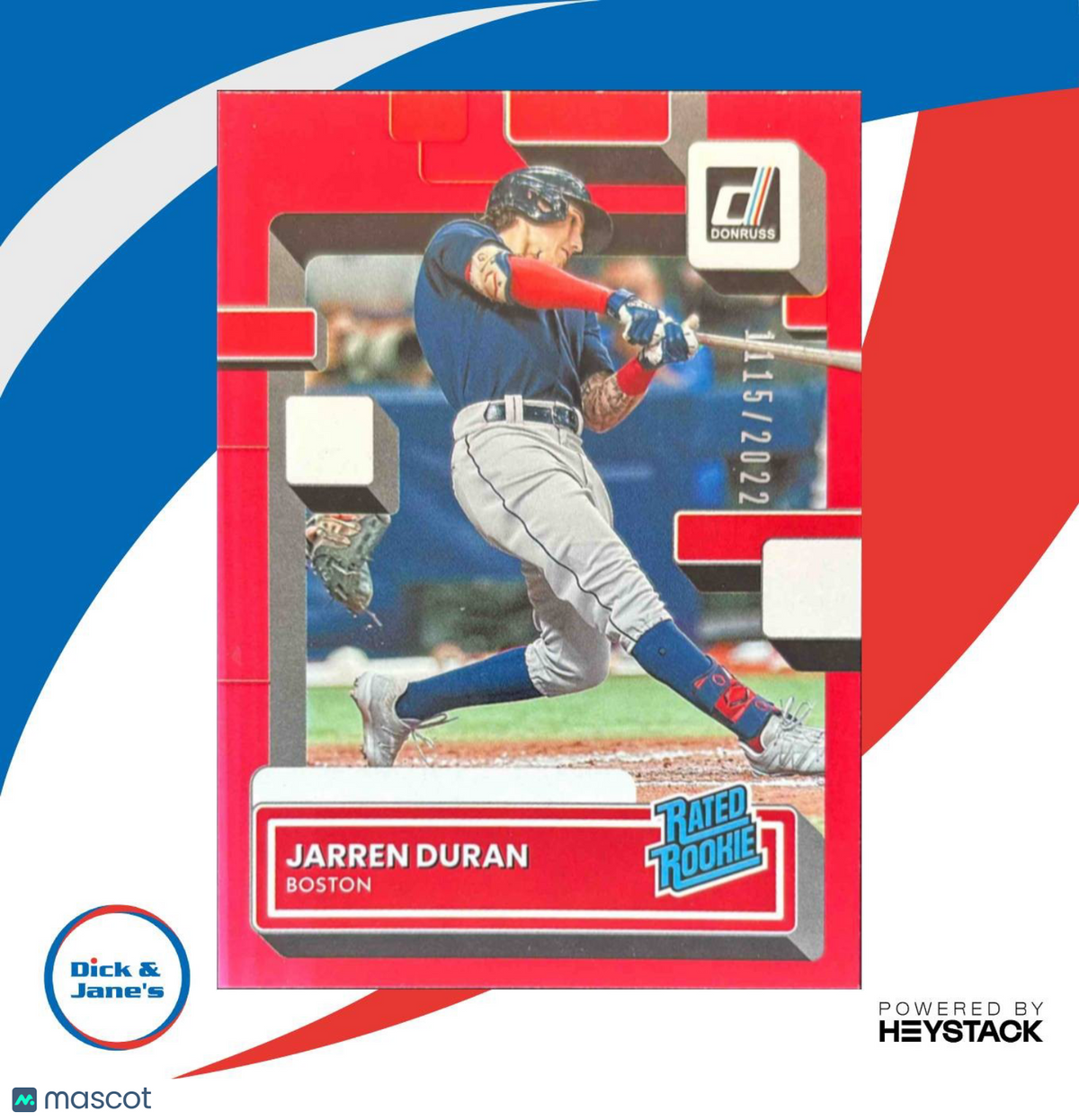 2022 Panini Donruss Jarren Duran Red 1115/2022 #40 RC Rated Rookie Boston Sox