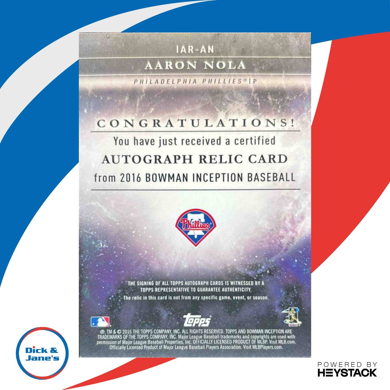 2016 Bowman Inception Aaron Nola Relic Auto Green /50 RC Philadelphia Phillies