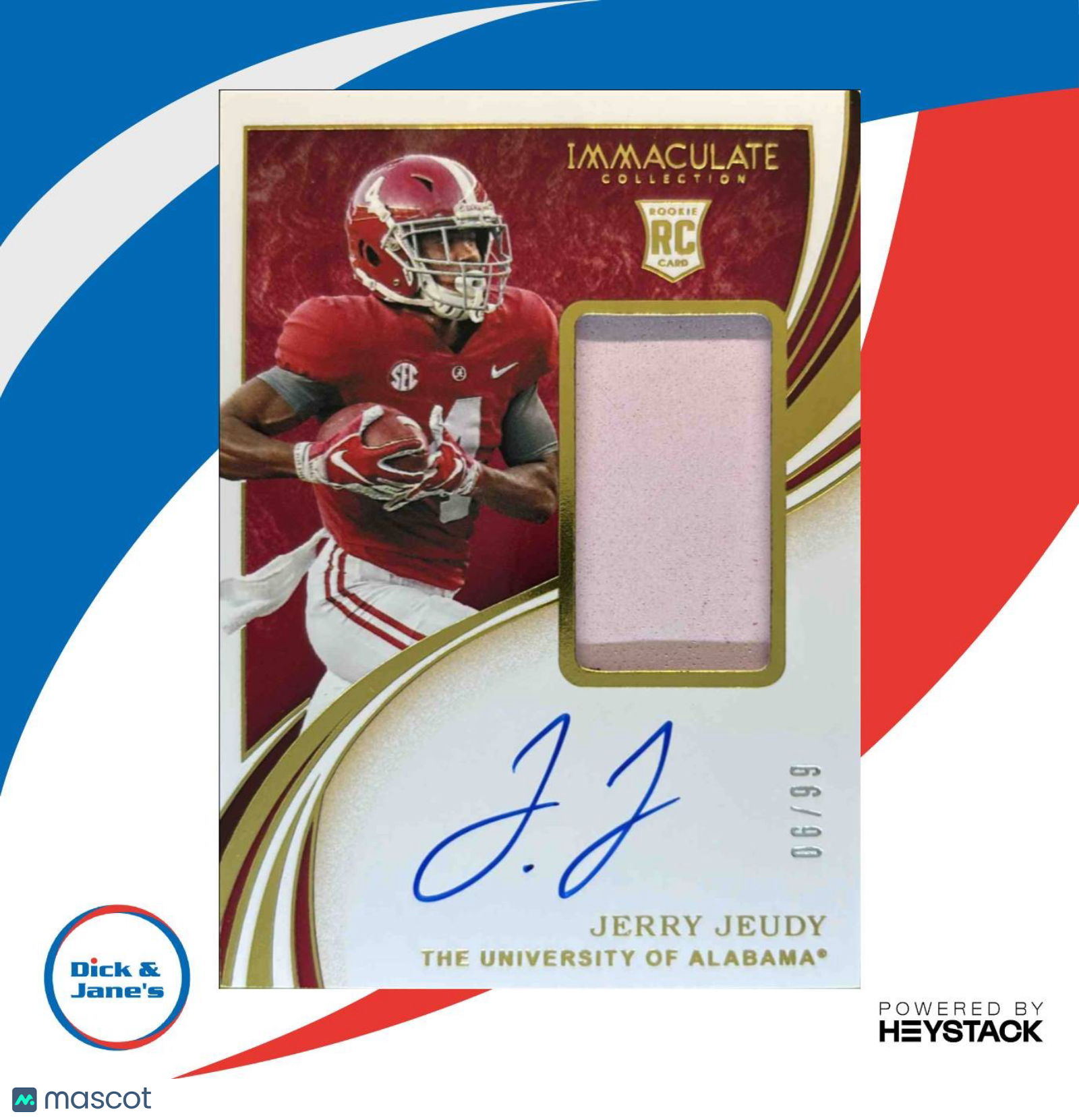 2020 Immaculate Collection Collegiate Jerry Jeudy /99 #103 MEM Auto Crimson Tide