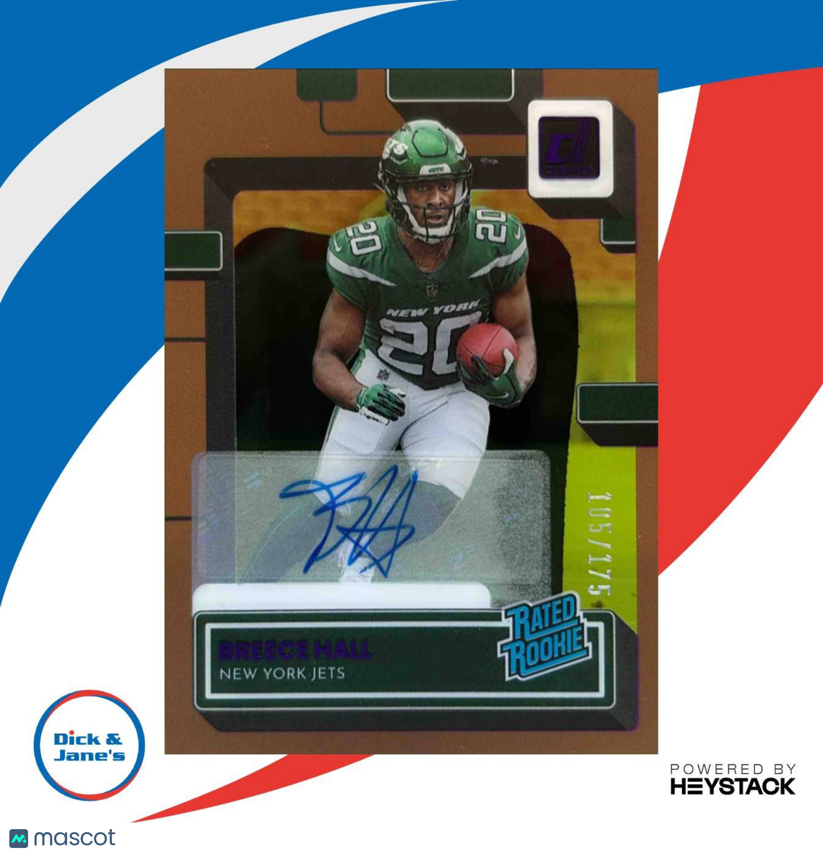 2022 Panini Clearly Donruss Breece Hall Rated Rookie Auto Purple /175 #64 Jets