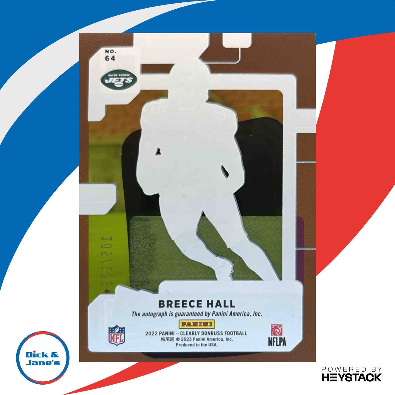 2022 Panini Clearly Donruss Breece Hall Rated Rookie Auto Purple /175 #64 Jets