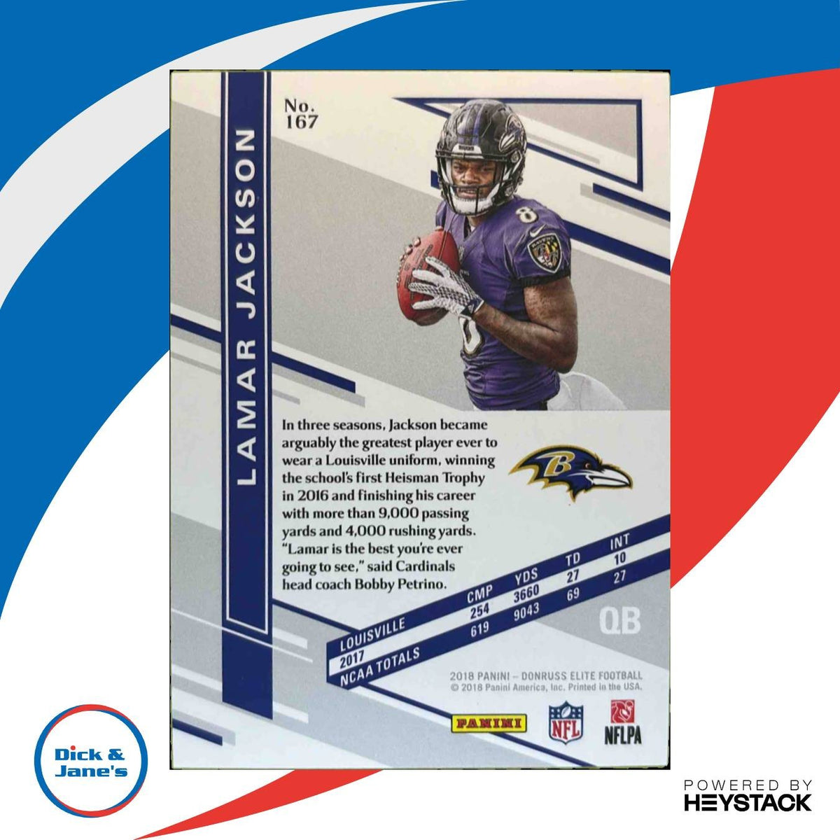 2018 Panini Donruss Elite Lamar Jackson Green #167 RC Baltimore Ravens