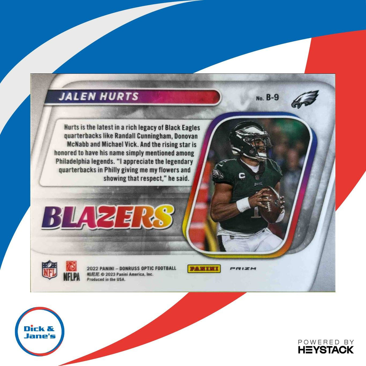 2022 Panini Donruss Optic Jalen Hurts Blazers #B-9 Philadelphia Eagles