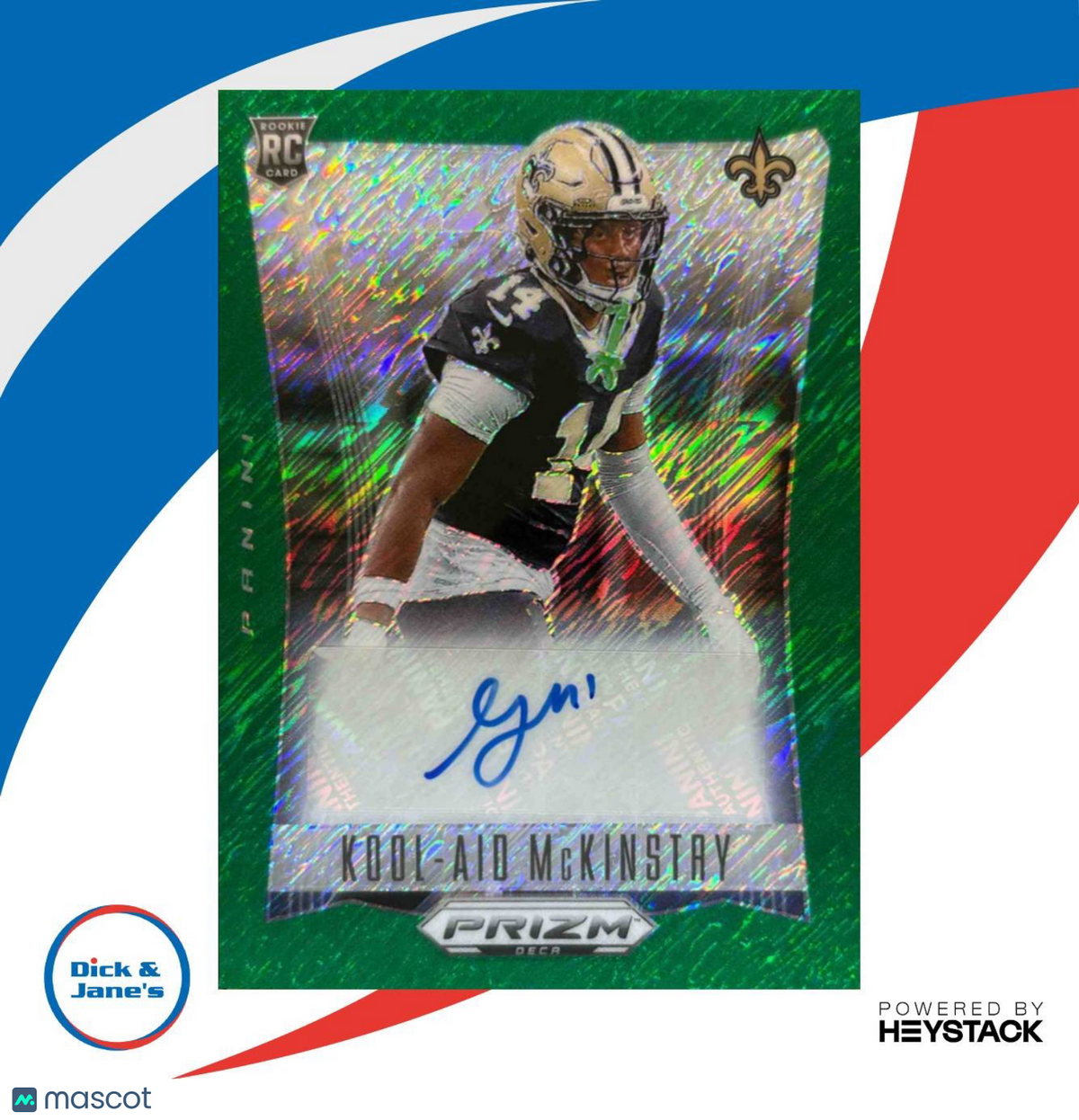 2024 Panini Prizm Deca Kool-Aid McKinstry Signatures Green Shimmer /25 Saints