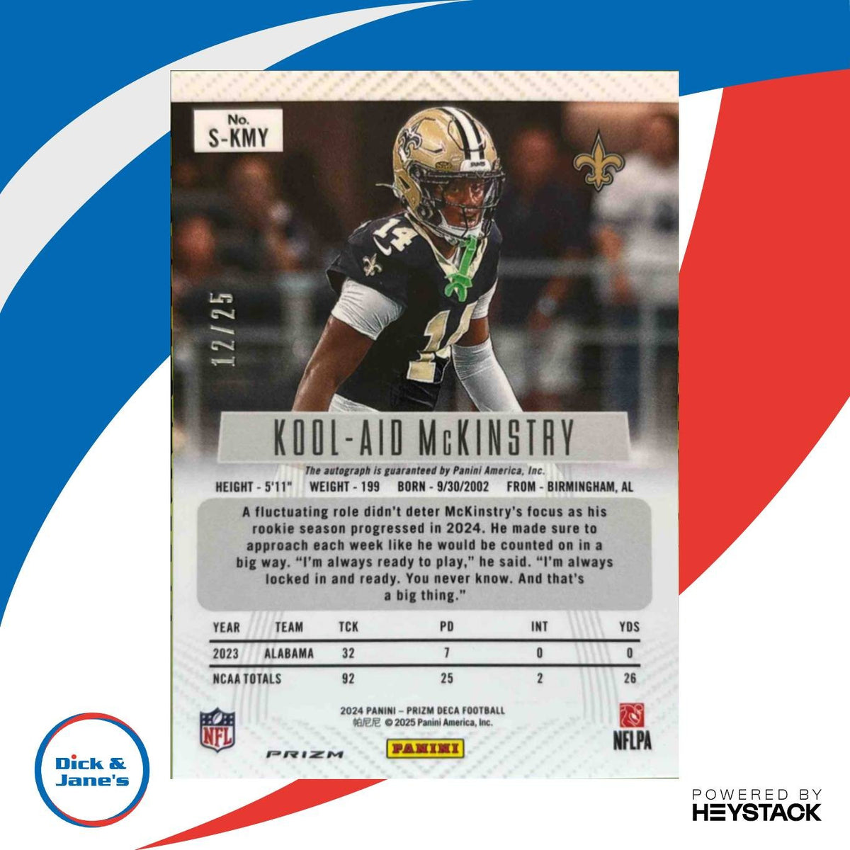 2024 Panini Prizm Deca Kool-Aid McKinstry Signatures Green Shimmer /25 Saints