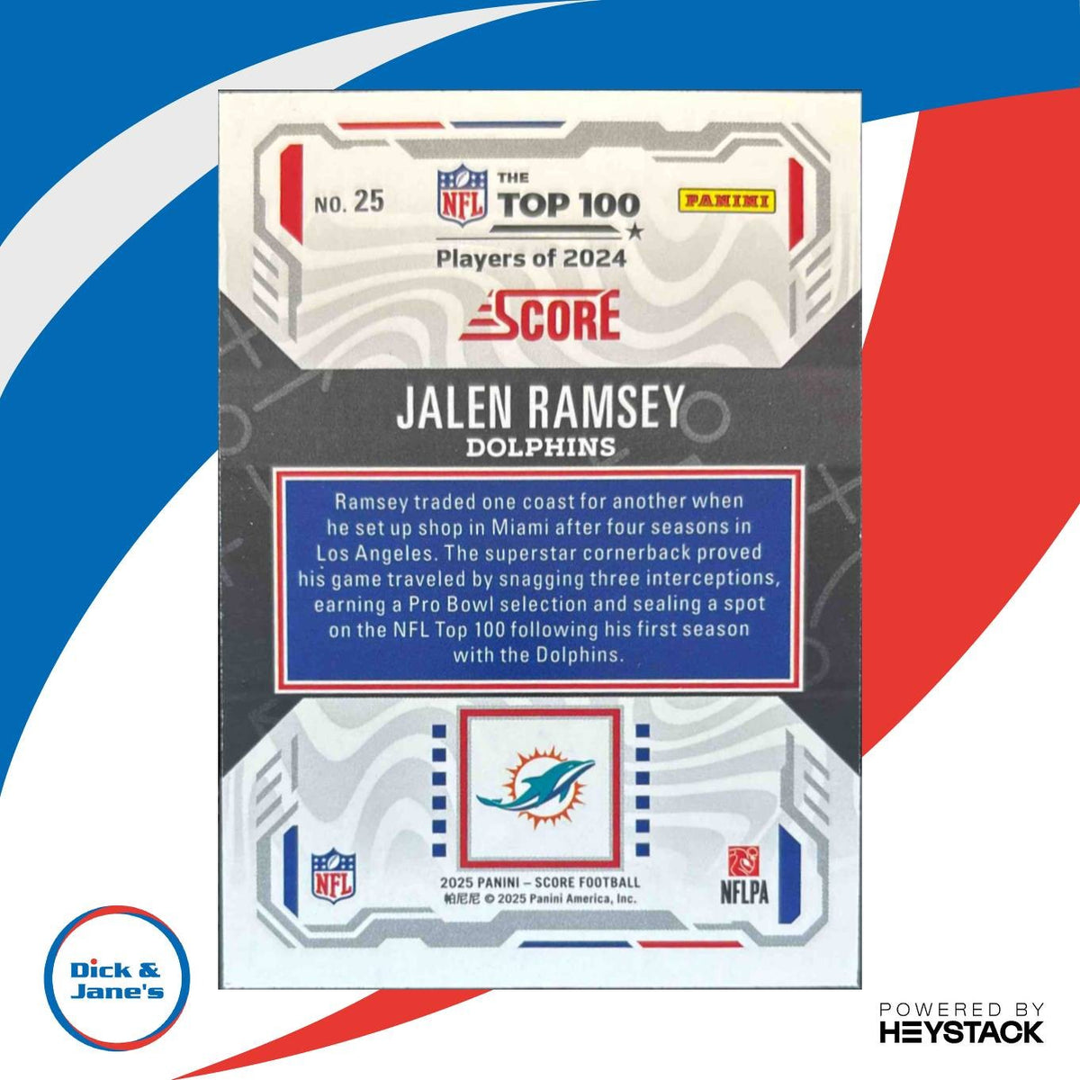 2025 Panini Score Jalen Ramsey Top 100 #25 Miami Dolphins