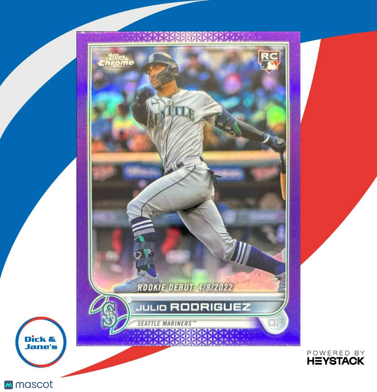 2022 Topps Chrome Update Julio Rodriguez Purple Refractor #USC165 Mariners