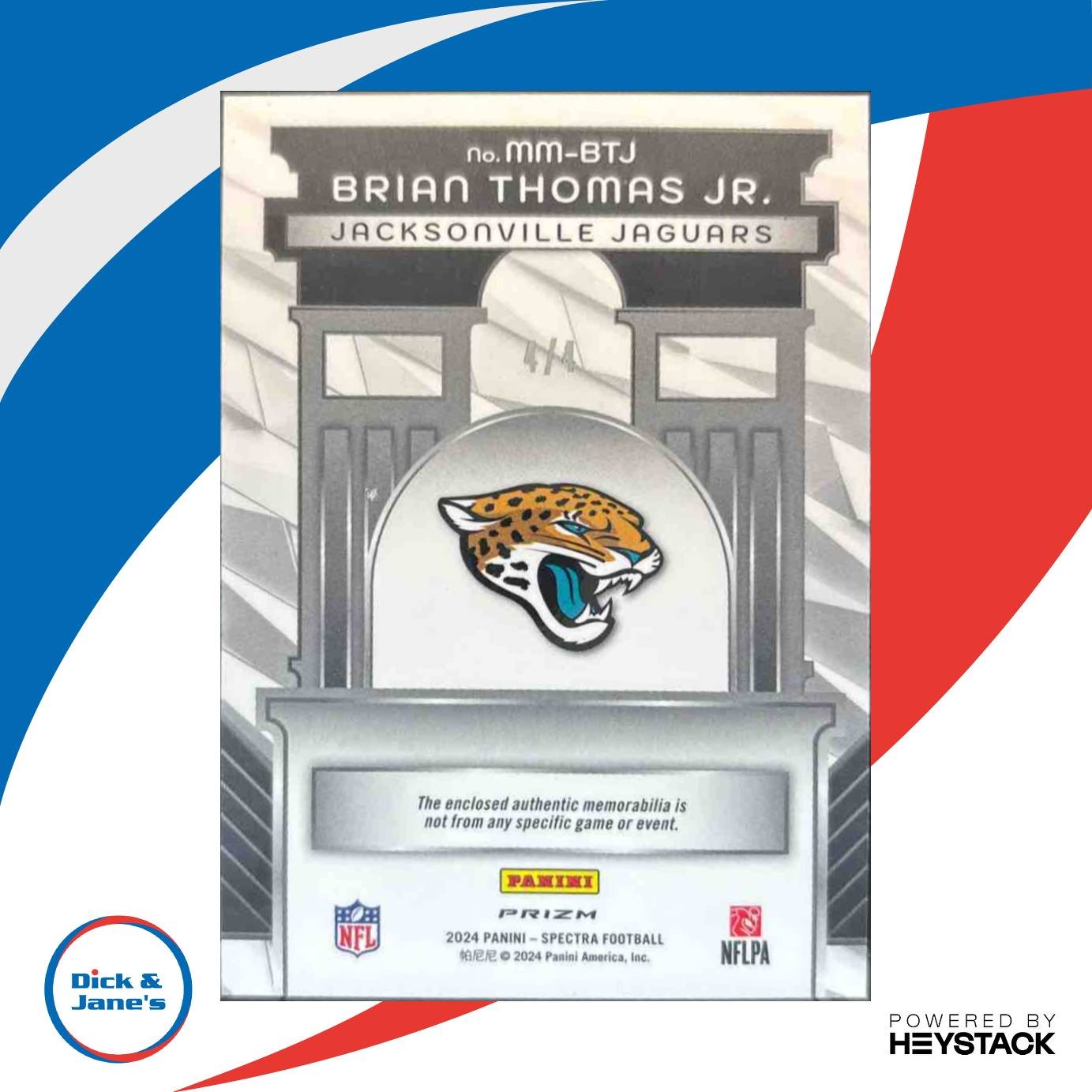 2024 Panini Spectra Brian Thomas Jr Monumental Memorabilia Marble Neon /4 Jaguar