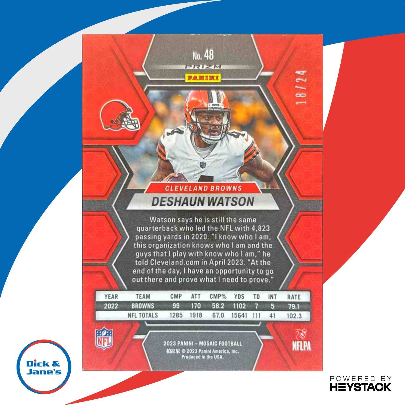 2023 Panini Mosaic Deshaun Watson Gold Sparkle Prizm 18/24 #48 Cleveland Browns