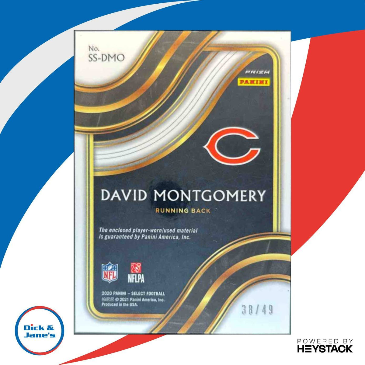 2020 Panini Select David Montgomery Swatches Copper Prizm 38/49 Chicago Bears