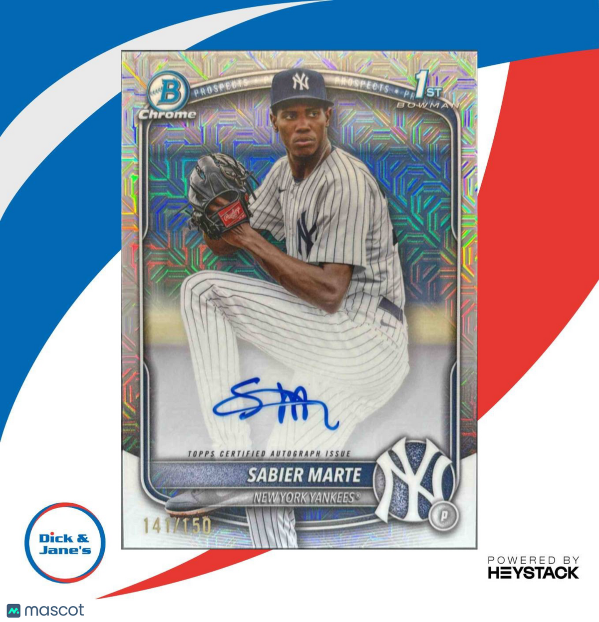 2025 Bowman Chrome Sabier Marte Prospect Auto HTA Choice Refractor /150 Yankees