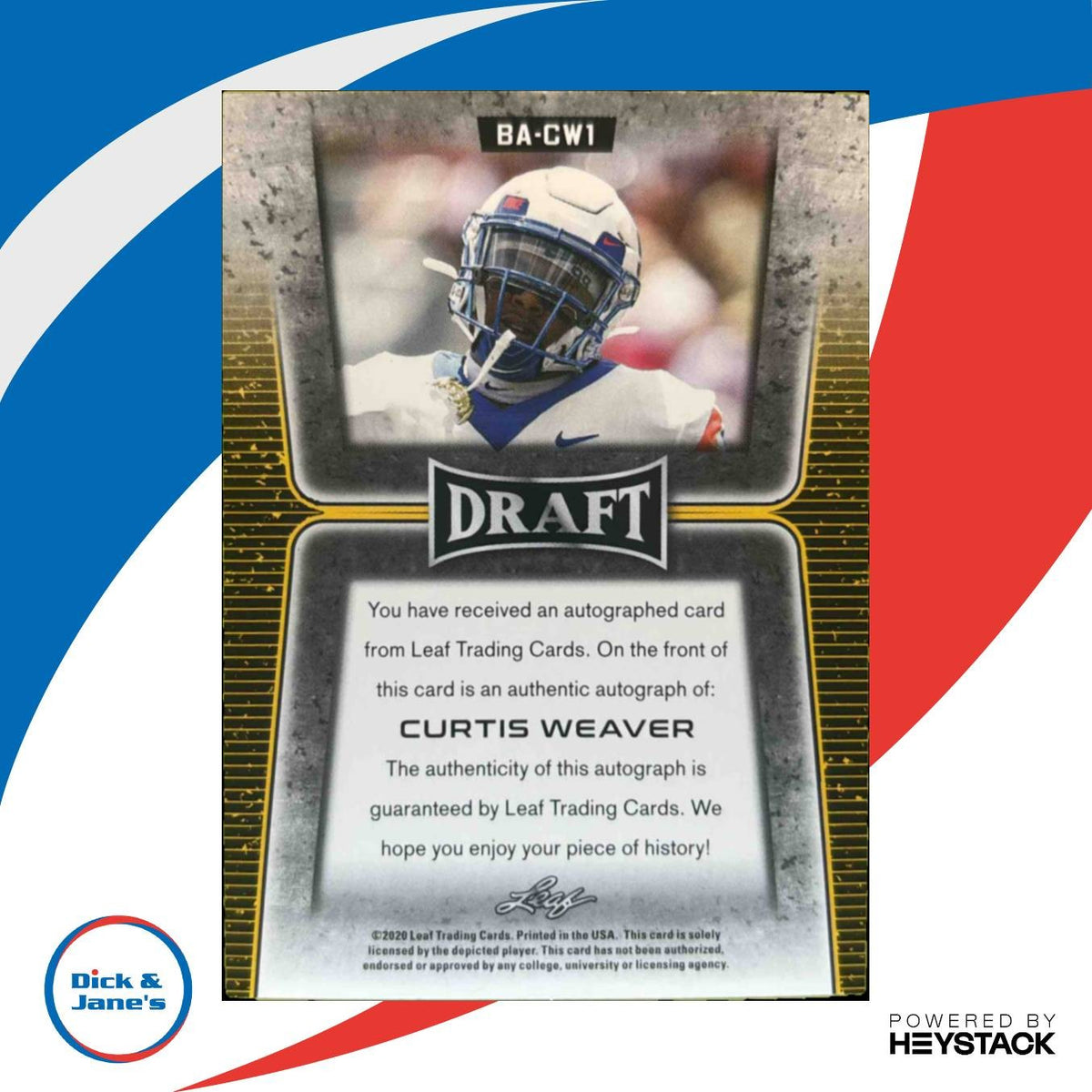 2020 Leaf Draft Curtis Weaver Auto #BA-CW1 RC Boise State Broncos