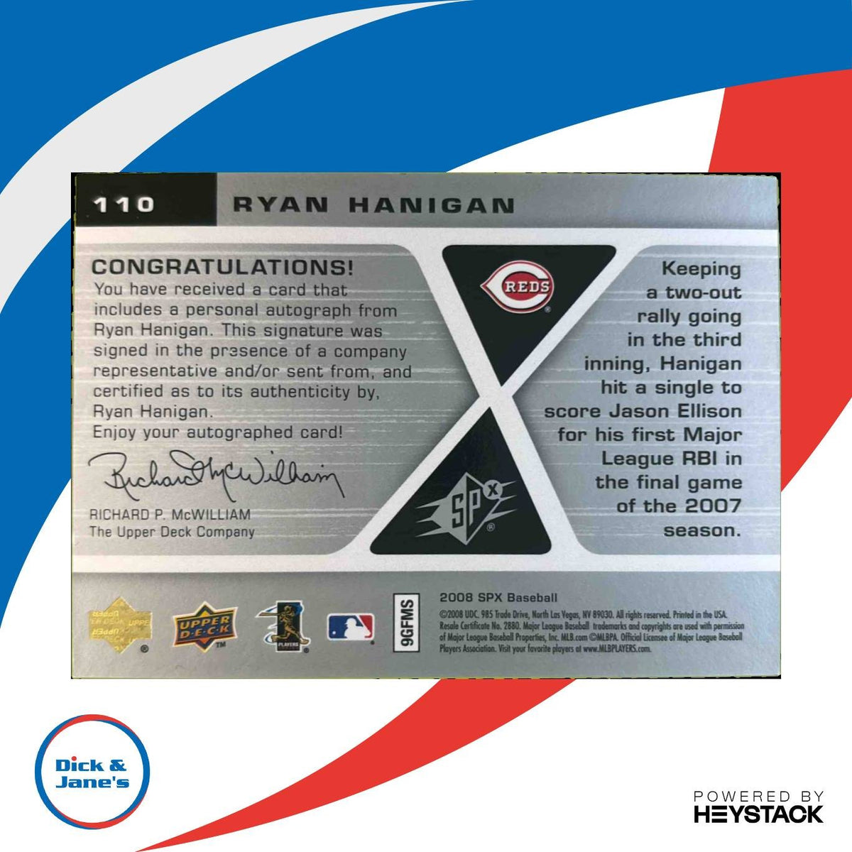 2008 SPx Ryan Hanigan Rookie Signatures Silver #110 RC Auto Cincinnati Reds