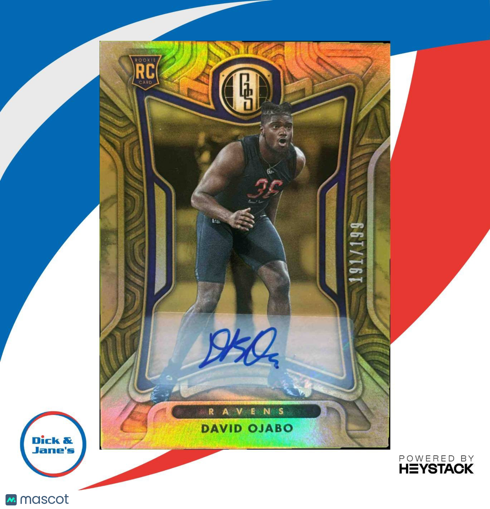 2022 Panini Gold Standard David Ojabo Rookies Auto /199 #186 RC Baltimore Ravens