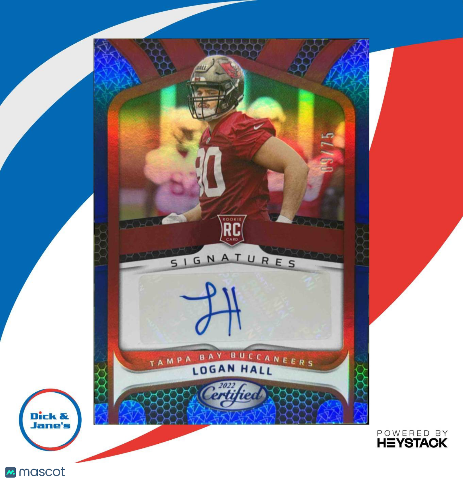2022 Panini Certified Logan Hall Rookie Signatures Mirror Blue /75 RC Buccaneers