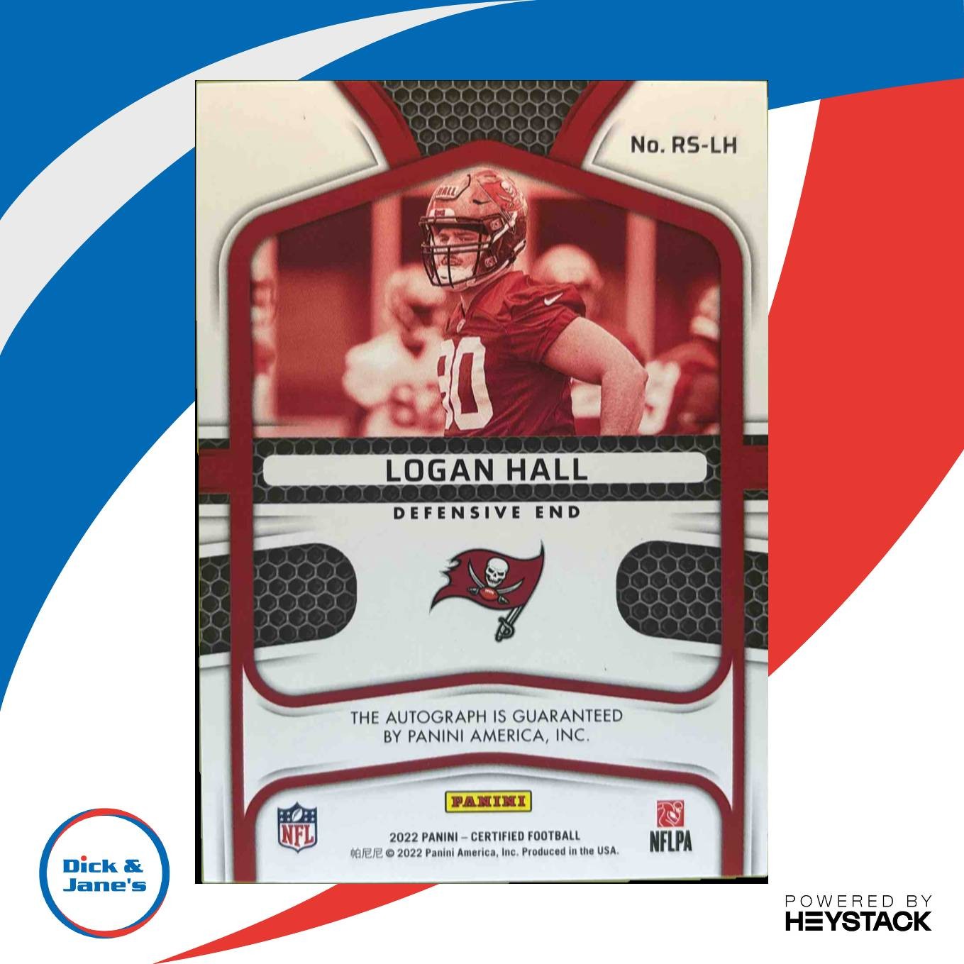 2022 Panini Certified Logan Hall Rookie Signatures Mirror Blue /75 RC Buccaneers