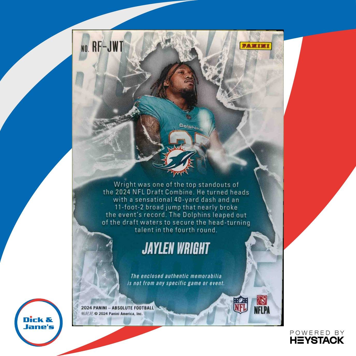 2024 Panini Absolute Jaylen Wright Rookie Force #RF-JWT MEM RC