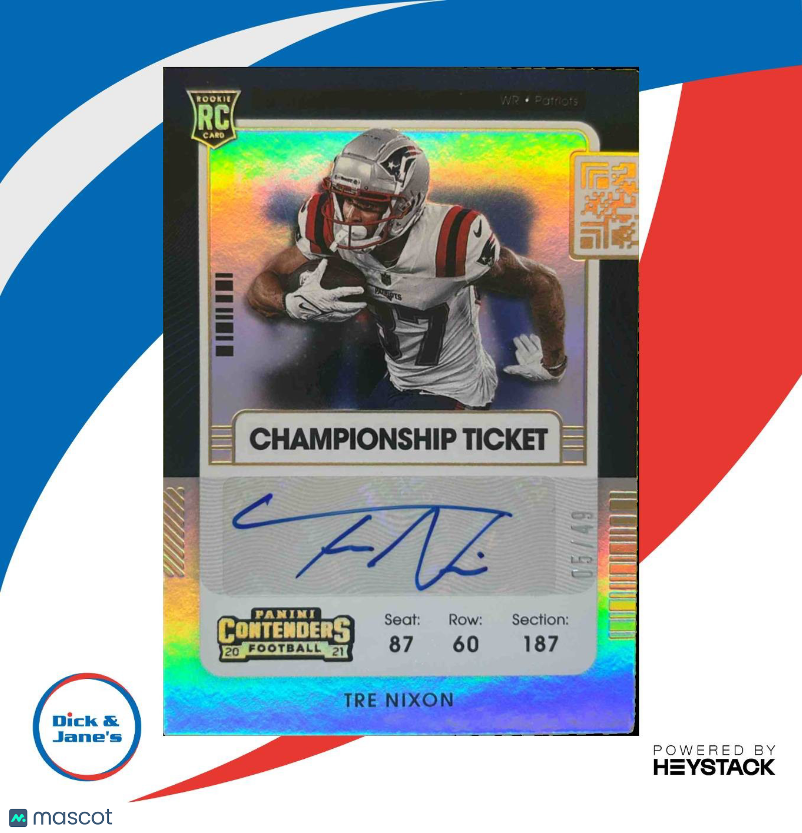 2021 Panini Contenders Tre Nixon Championship Ticket /49 #254 Auto RC Patriots